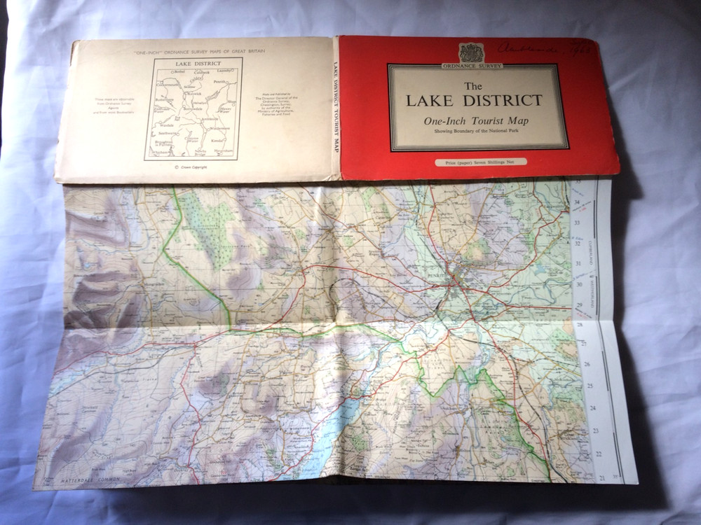 Ordnance Survey ‘The Lake District’ One-Inch Tourist Map Nattional Park Boundary