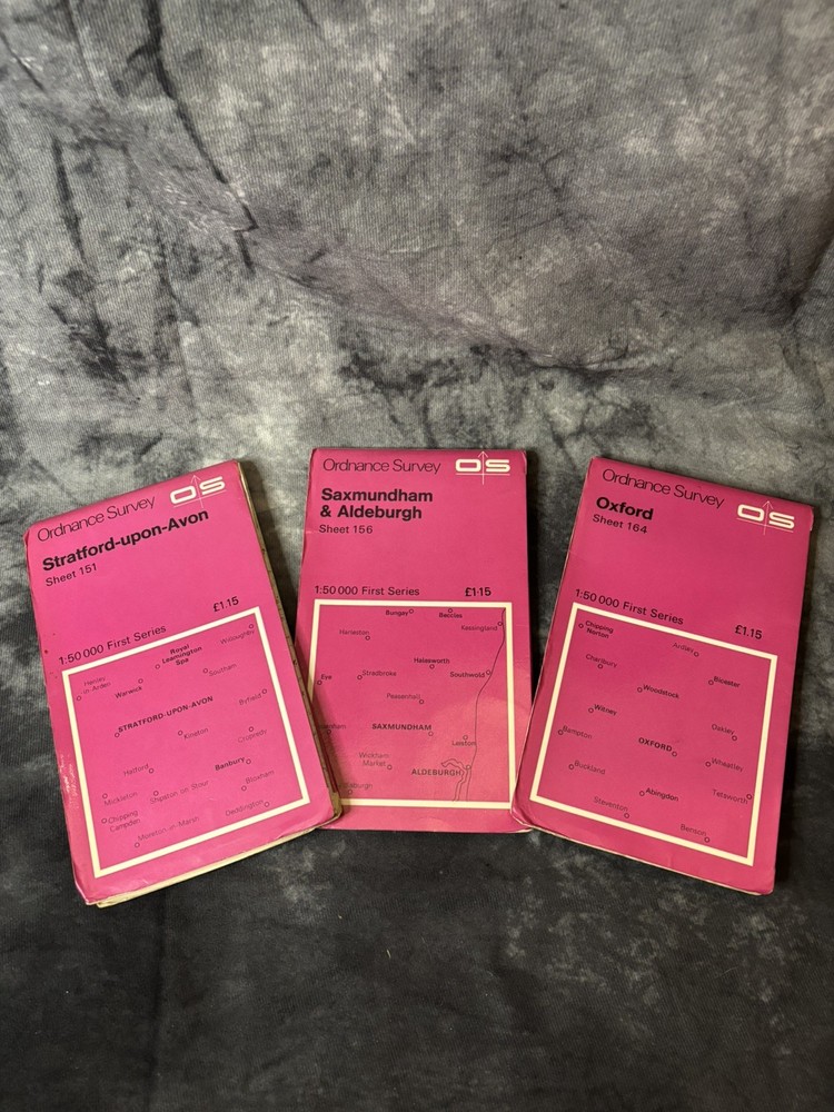 3x Vintage 1970s OS Landranger 1:50 000 First Series Pink Maps + Indexes Lot