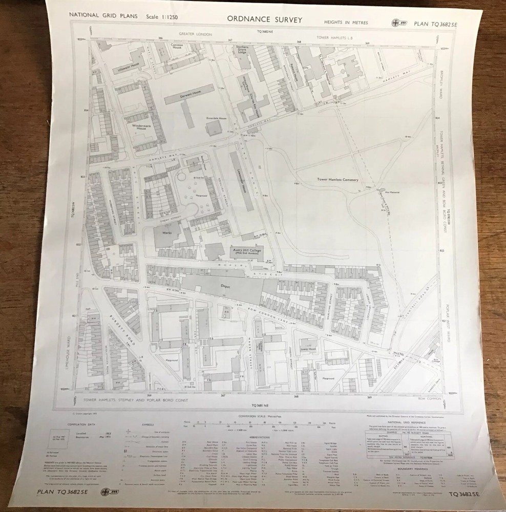 O.S. Map of Part of East London 1: 1,250 Scale Flat Map TQ 3682 SE