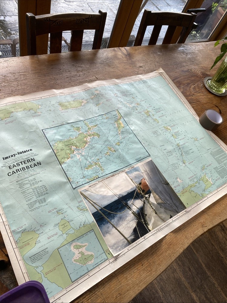 Vintage Eastern Caribbean Yachting Charts With Annotations Of A Voyage