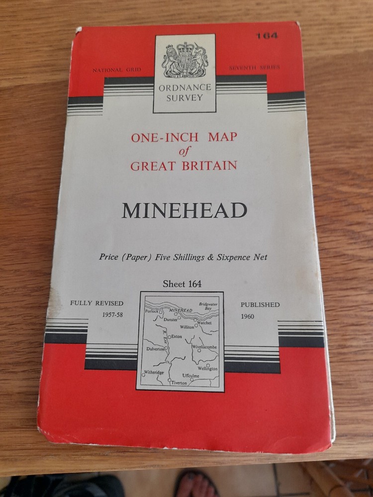 1960 ORDNANCE ONE-INCH MAP OF GREAT BRITAIN MINEHEAD No. 164