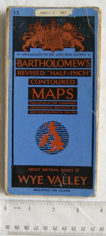 1948 Bartholomew’s Half-Inch contoured linen map No. 13 Wye Valley