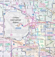 Chicago City Detailed Arterial Wall Map w/Zip Codes *2 Large Sizes*