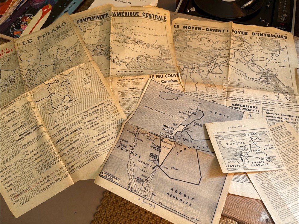 Vintage 50s 60s Newspaper Maps Africa Middle East Central America Israel Figaro