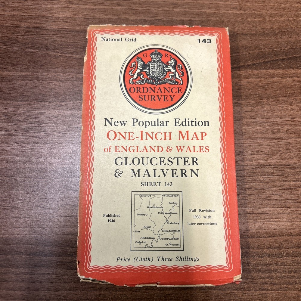 GLOUCESTER & MALVERN Cloth Ordnance Survey Sixth Series One inch 1946 Sheet 143