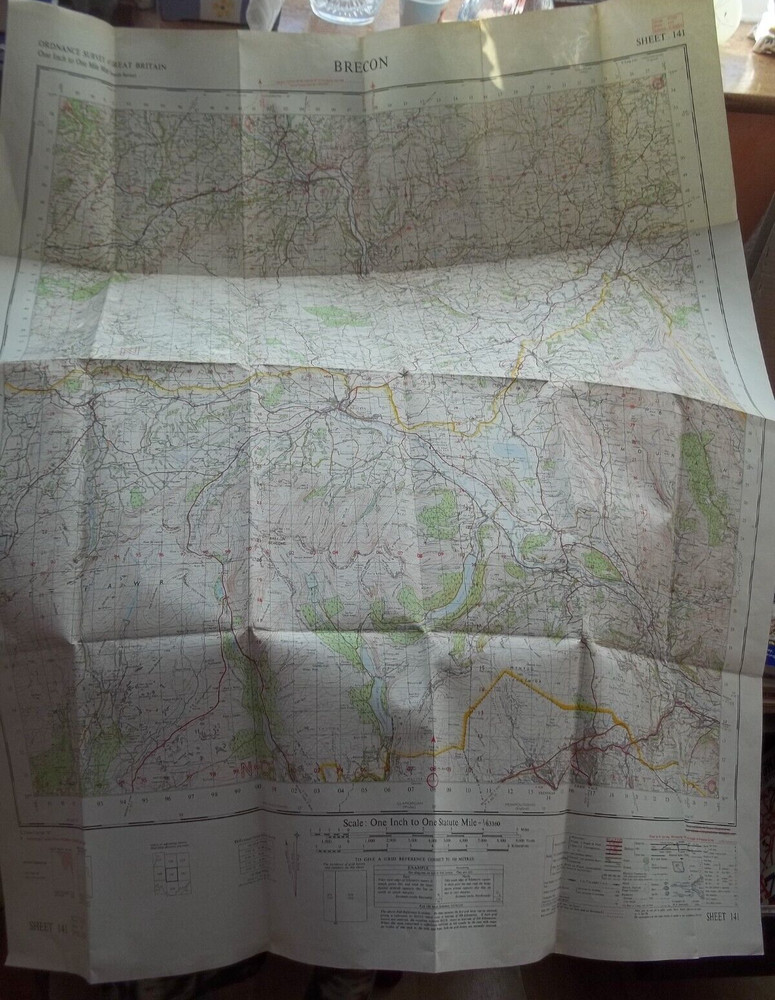 VINTAGE ORDNANCE SURVEY MAP BRECON SHEET 141, 1967