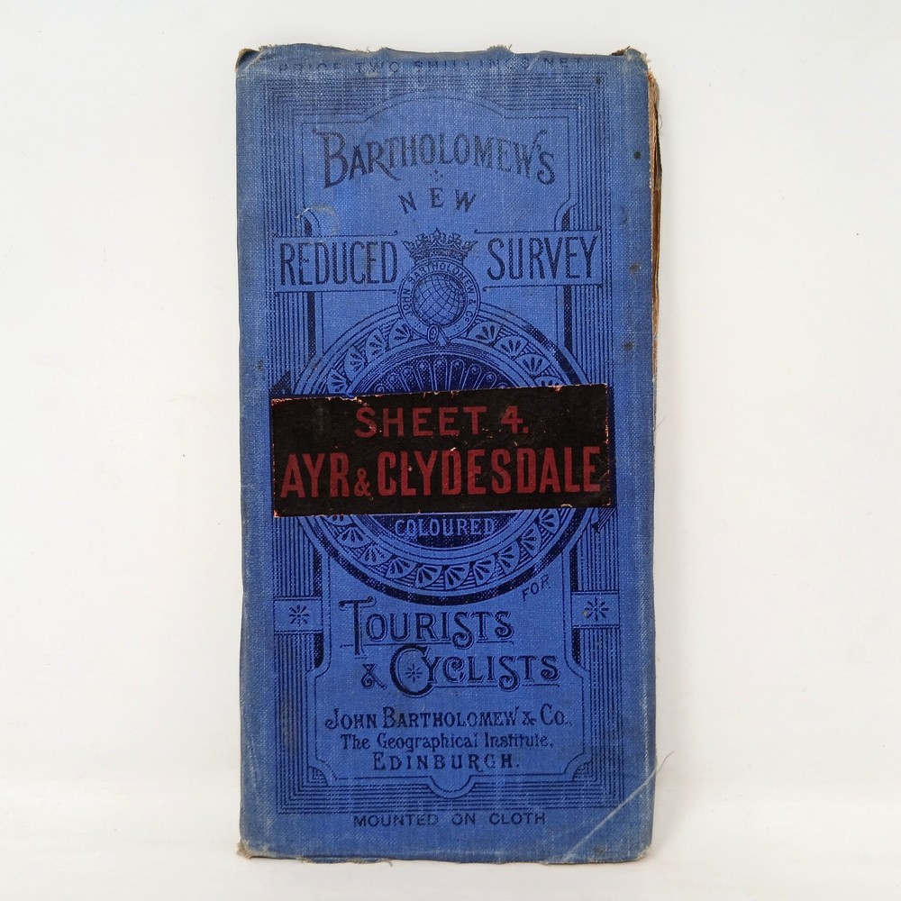 Bartholomews New Reduced Survey Map Tourists & Cyclists Ayr & Cydesdale on Cloth