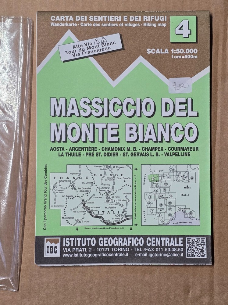 IGC 4 Sentierei e Rifugi 1:50000 map Massiccio del Monte Bianco (ref2932)