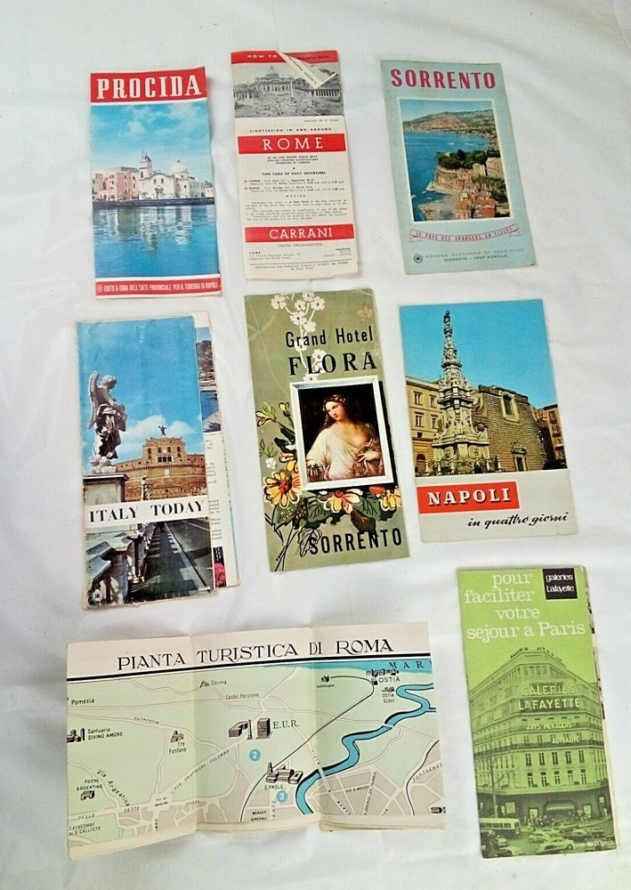 Vtg Tourist Guide Maps,France, Italy,Souvenir,Napoli,Sorrento,Procida,Rome,Paris