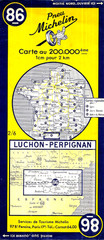 Michelin Paper Map. no 86 Luchon – Perpignan ~ 1954