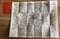 Vintage 1960s road map, 50 miles about Birmingham, Geographia, cloth backed