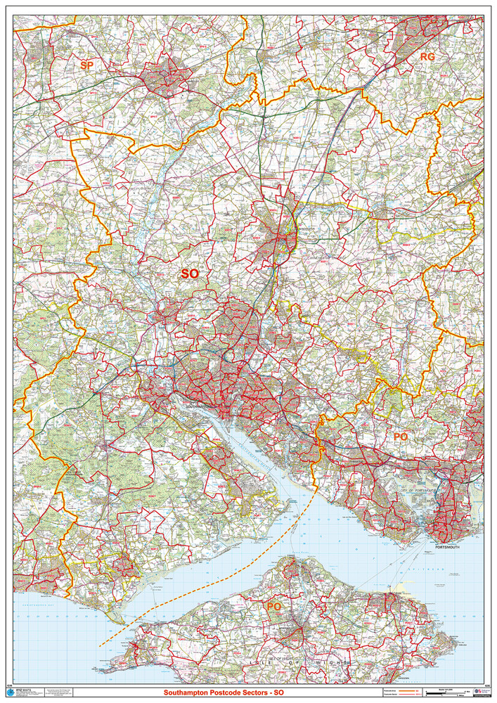 (G35) Map of Southampton SO Postcode Sectors, Poster of Southampton Postcodes