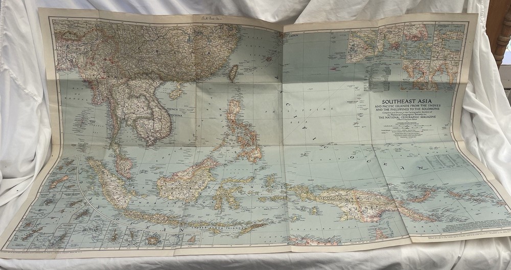 Vintage National Geographic Map Southeast Asia And Pacific Islands October 1944