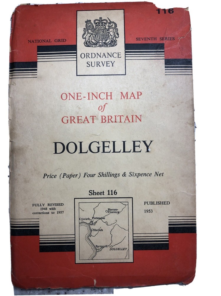 OS Ordnance Survey One Inch Map, Dolgelley , Sheet 116, 1953