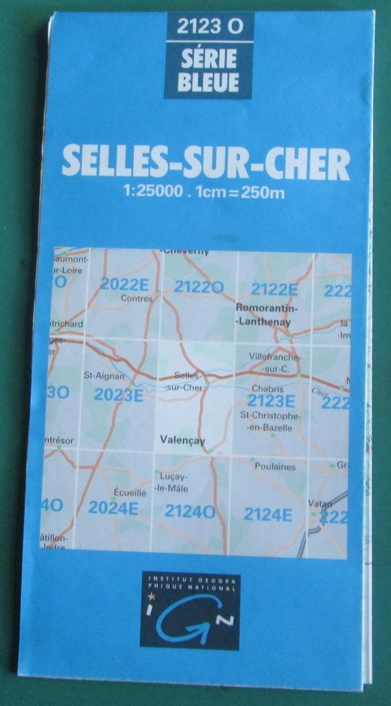 France IGN Map Serie Bleue 2123 O Selles-Sur-Cher 1:25000 Folding Map 1992