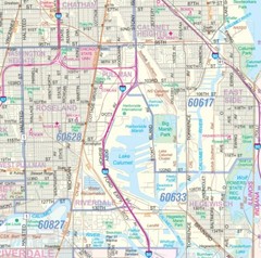Chicago City Detailed Arterial Wall Map w/Zip Codes *2 Large Sizes*