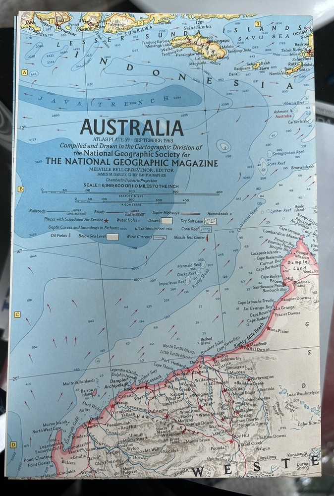 Vintage NATIONAL GEOGRAPHIC 1963 AUSTRALIA MAP 25” X 38” Excellent ++ Condition