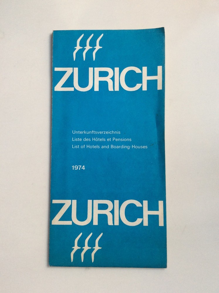 Vintage Sheet Map – Zurich 1974 – List of Hotels and Boarding-Houses