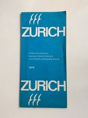 Vintage Sheet Map – Zurich 1974 – List of Hotels and Boarding-Houses