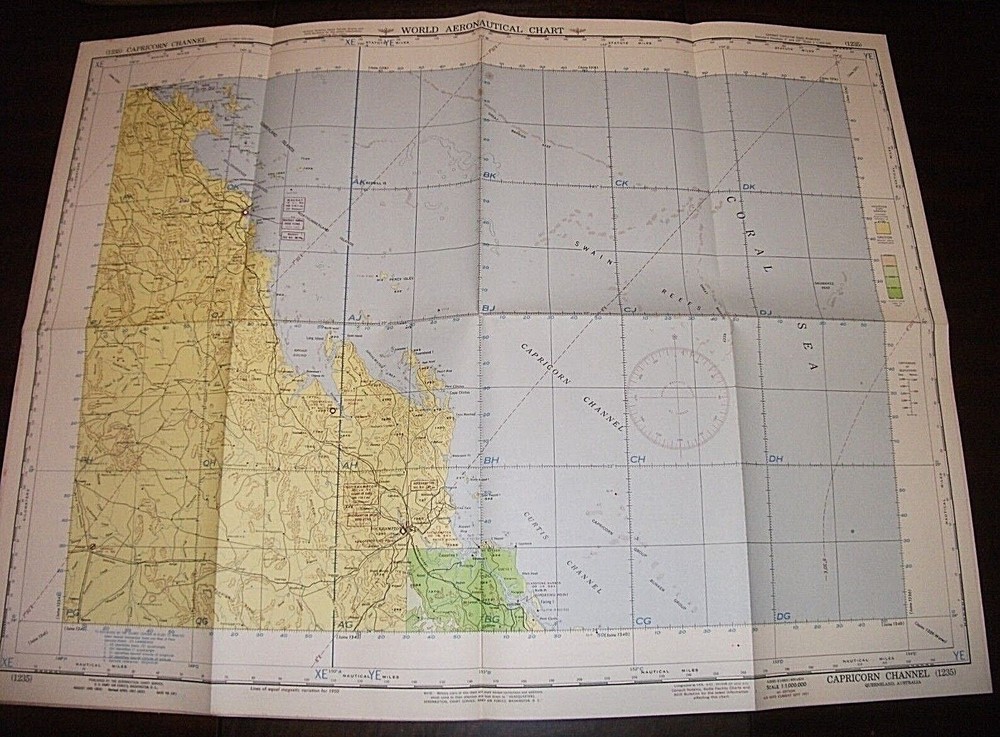 WORLD AERONAUTICAL CHART. CAPRICORN CHANNEL AUSTRALIA. 1951 ORIGINAL MAP 1235