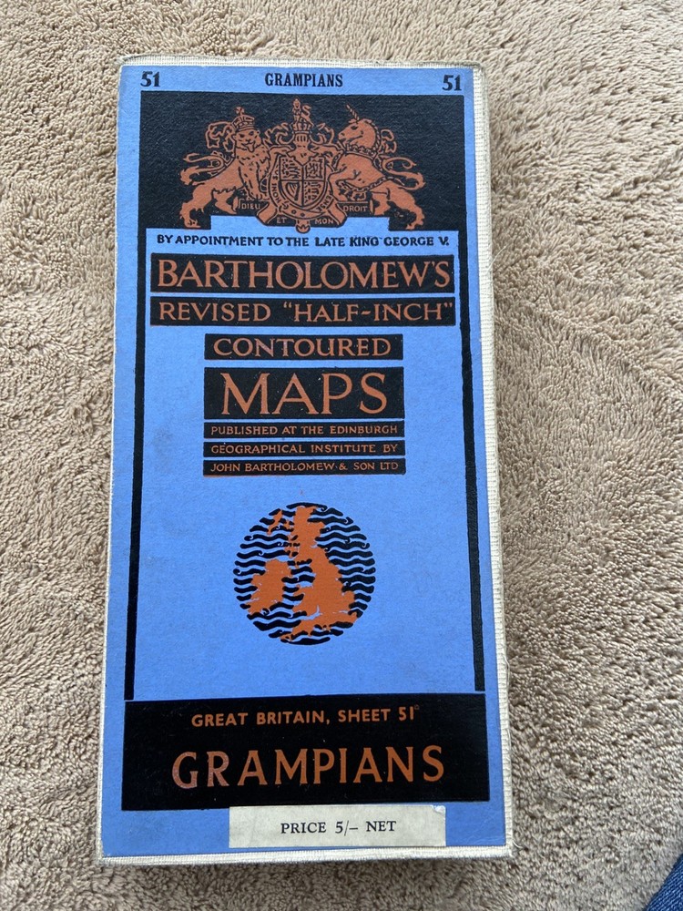 Vintage Bartholomew’s Half Inch Cloth Map, No 51, Grampians. C1962