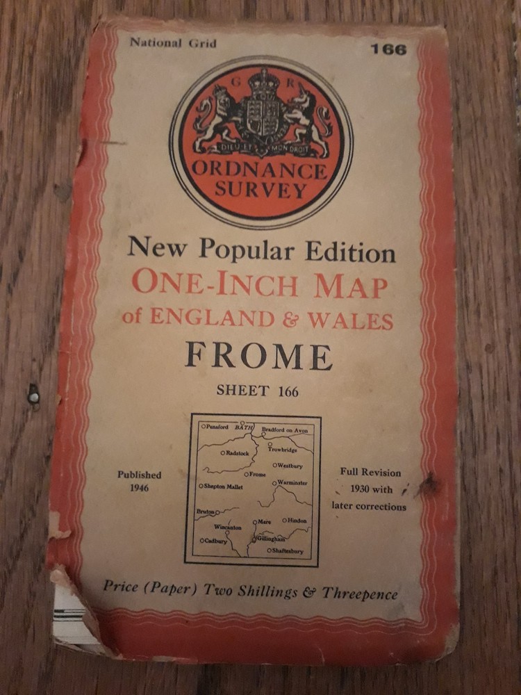 Ordnance Survey New Popular Edition 1″ map Froome 166 paper 1946