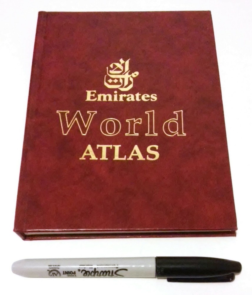 RARE NEW – ARAB EMIRATES AIRLINES WORLD MAP BOOK EMIGULF GROUP – DUBAI U.A.E.