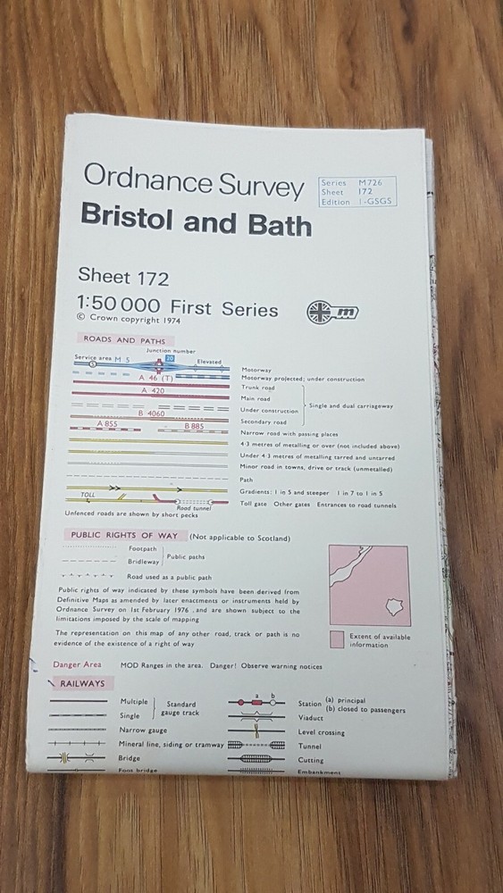 Ordnance Survey Map ~ Bristol and Bath ~ Sheet 172 ~ First Series 1974