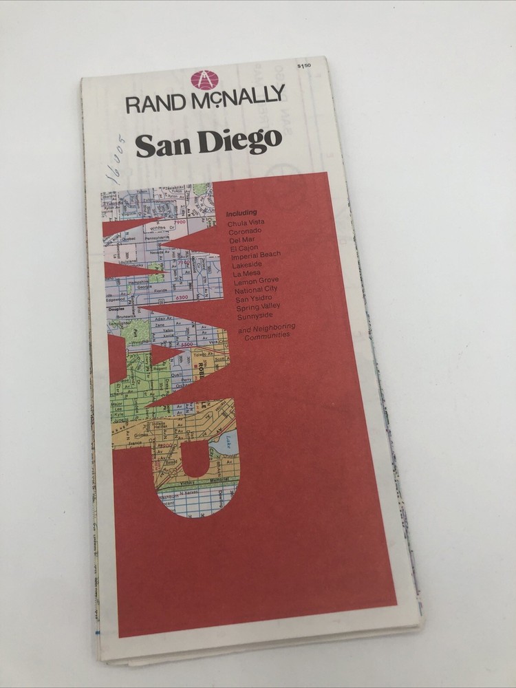 Rand McNally Folded Map: San Diego Street Map Vintage 1990 Great Wall Art