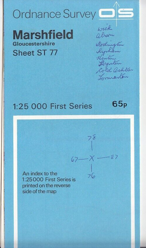Ordnance Survey (OS) 1:25,000 First Series Map Sheet ST 77 Marshfield Gloucester