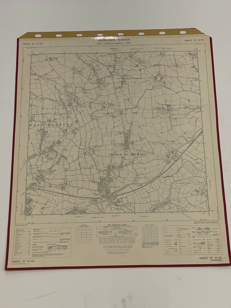 OS, 6 Inch to 1 Mile Map, sheet ST 22 NE,Somerset, Creech St Michael area, 1969