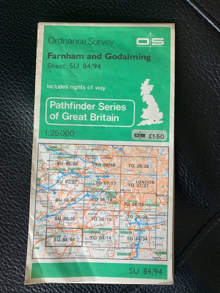 Ordnance Survey Map Pathfinder 1:25000 Farnham and Godalming Surrey SU 84/94