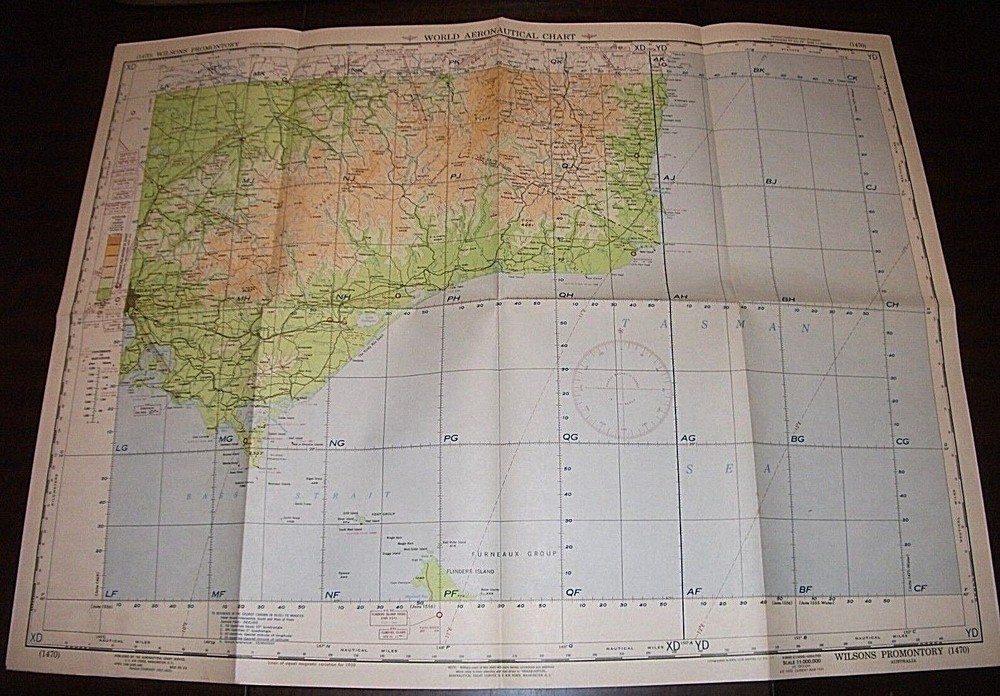 WORLD AERONAUTICAL CHART. WILSONS PROMONTORY. AUSTRALIA. 1951 ORIGINAL MAP 1470