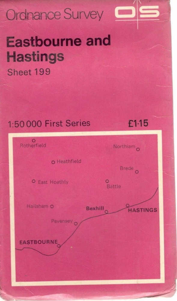 EASTBOURNE HASTINGS No 199 1974 39570 1.500 000 First Series Ordnance Survey Map