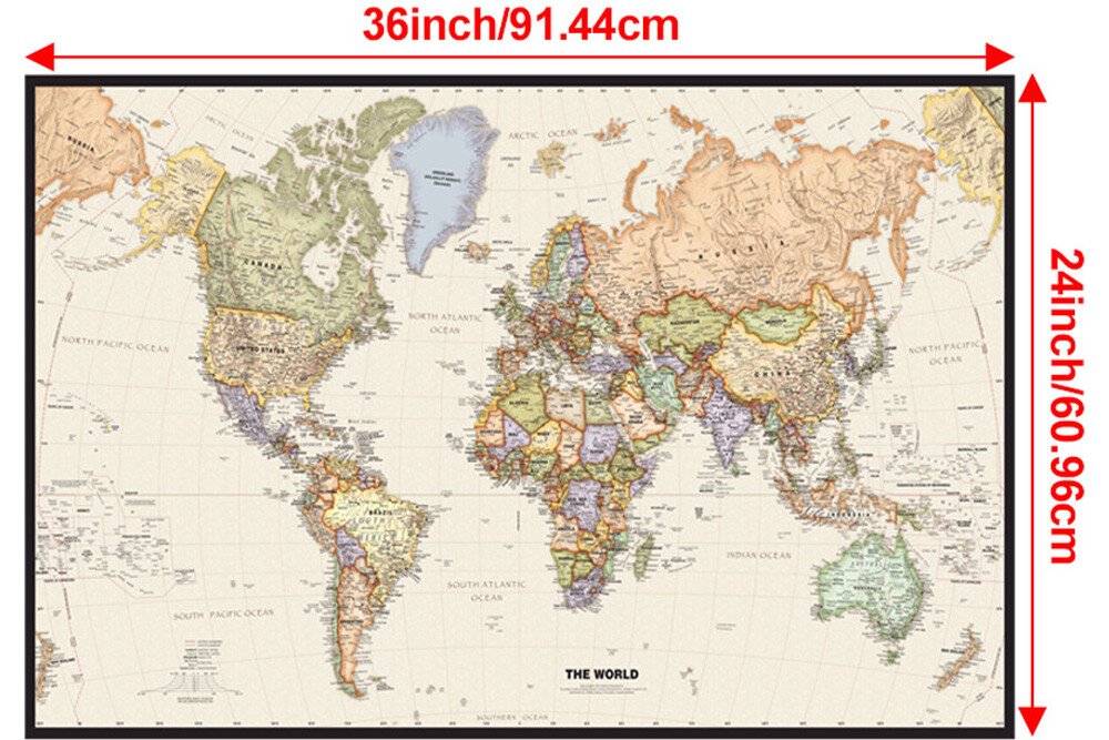 18*29/24*36inch World Map Wall Chart Art Poster World Map Poster Educational