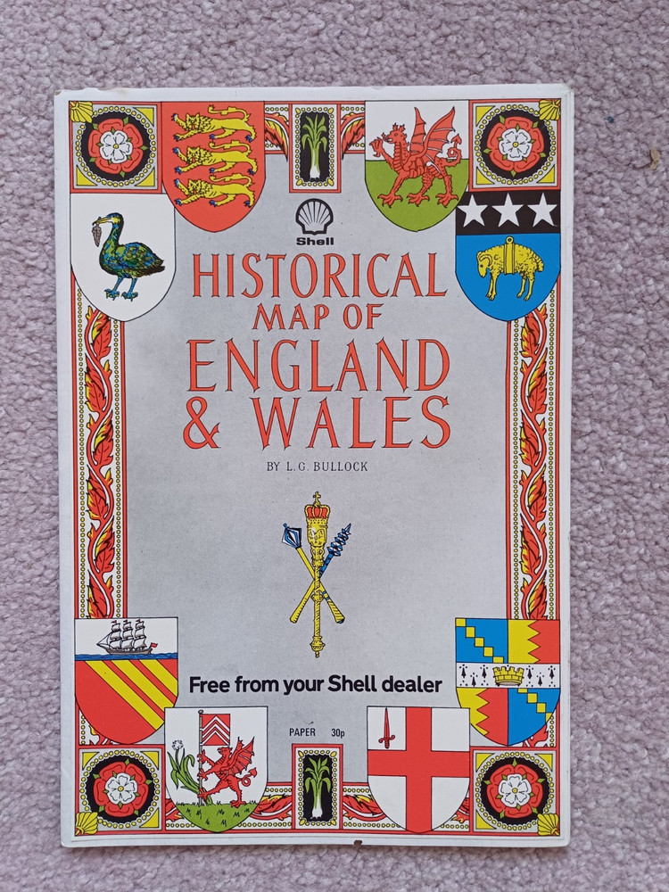 VINTAGE SHELL HISTORICAL MAP OF ENGLAND & WALES. BARTHOLEMEW 1971