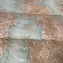Vintage Bartholomew’s Contour Motoring Map British Isles Lined Back Cloth