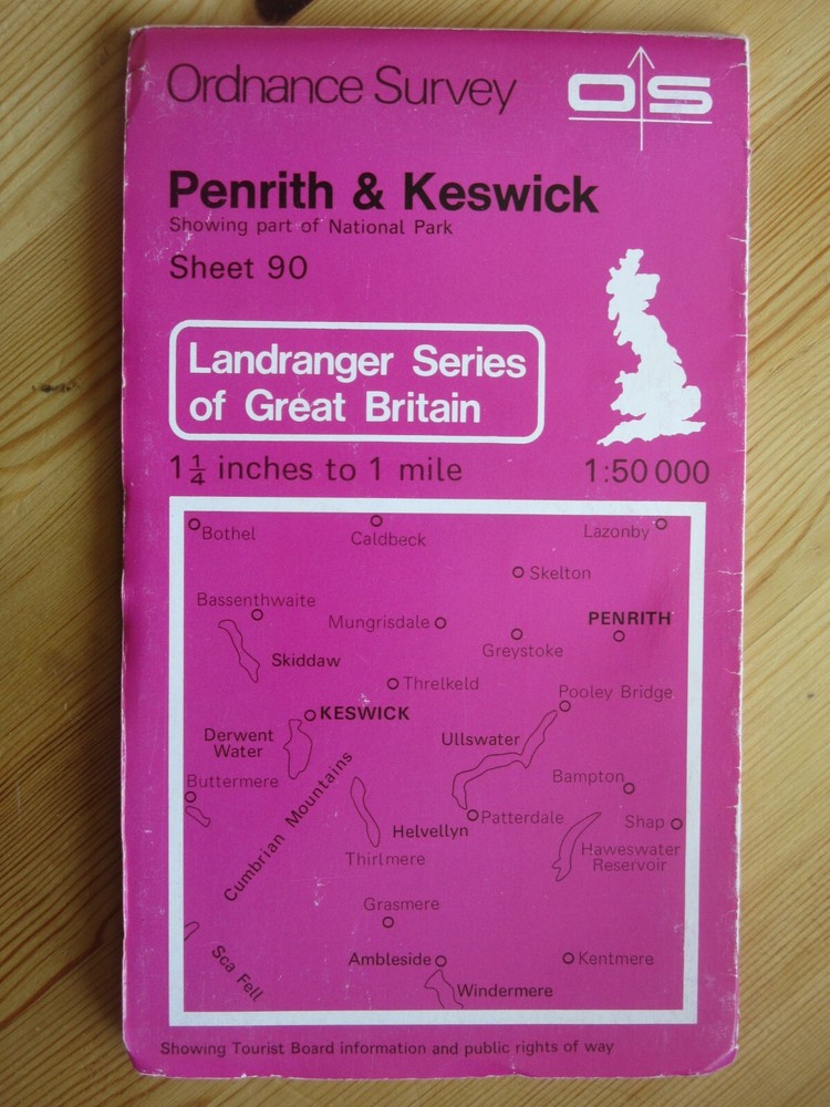 OS Ordnace Survey LANDRANGER 1 : 50,000 Map Sheet 90 – Penrith & Keswick