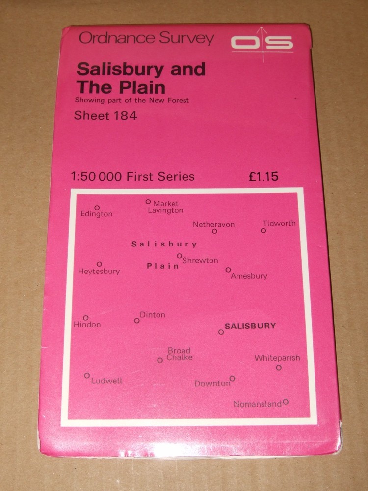 ORDNANCE SURVEY SHEET MAP SALISBURY & THE PLAIN SHEET 184 NO RIPS TEARS VGC