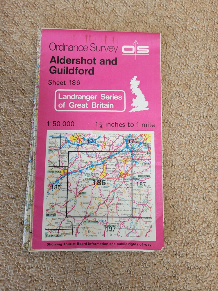Ordnance Survey Map Landranger 186 Aldershot and Guildford 1:50,000