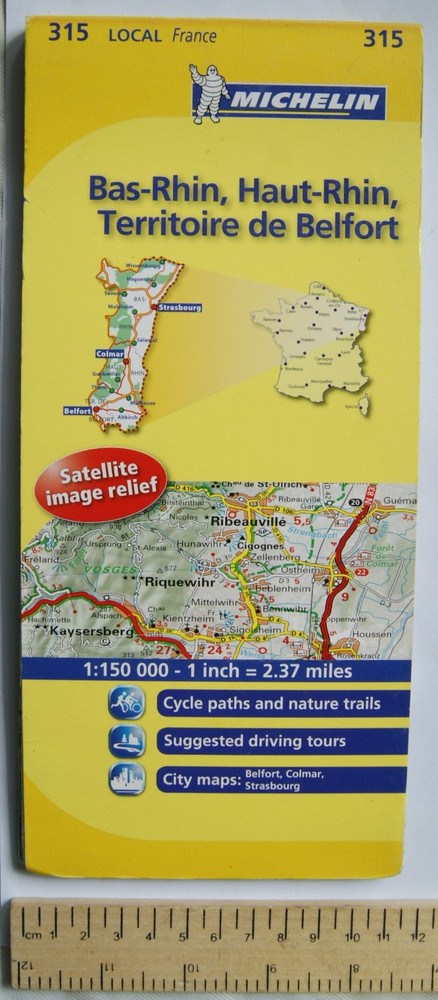 2012 Michelin Local France Map No. 315 Bas-Rhin, Haut-Rhin, Belfort, edition 10