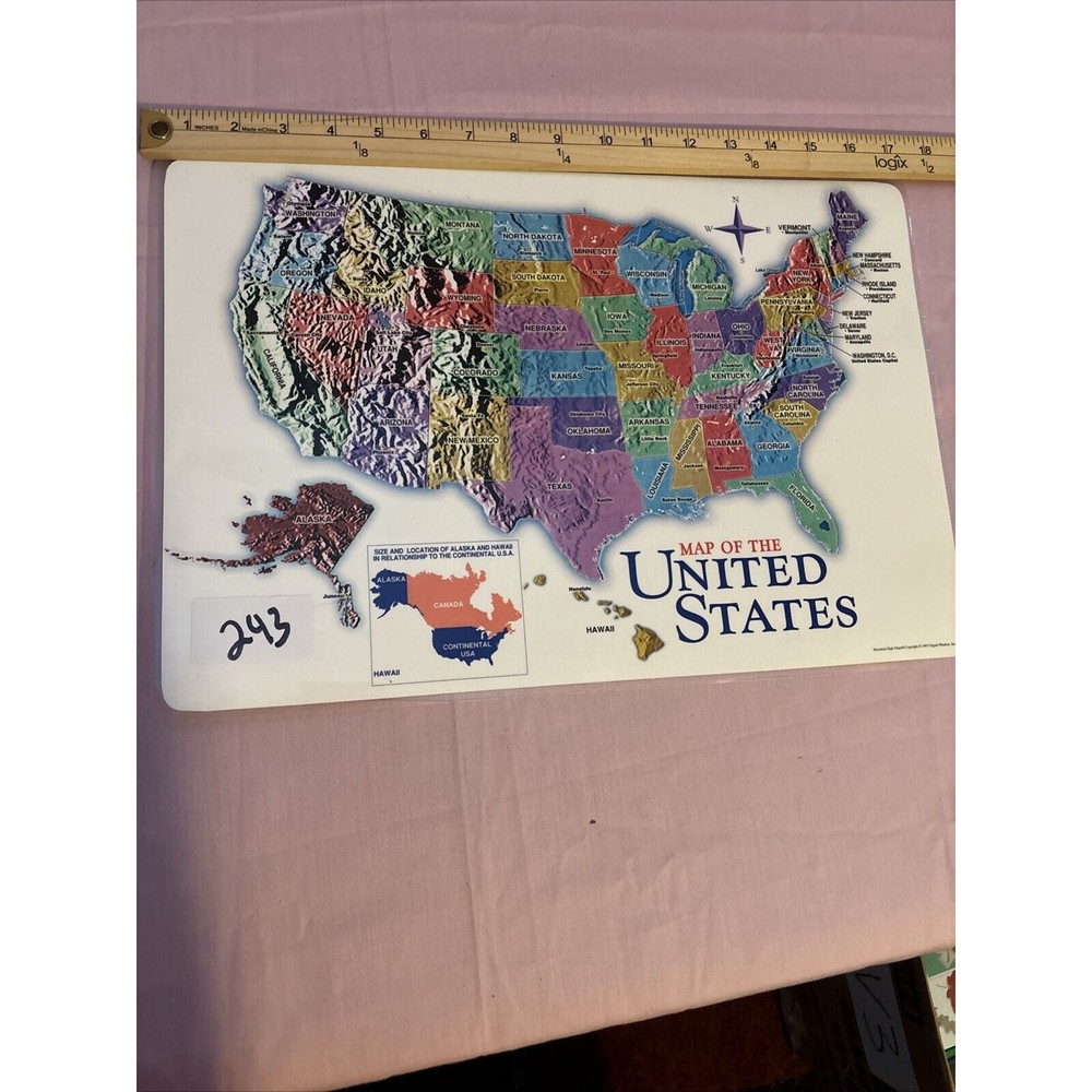 Map United States Laminated Placemat Education Homeschool 17×12″ Poster Capitals
