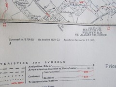 VINTAGE OS MAP OF KNEBWORTH AREA HERTFORDSHIRE DATED 1947 SIX INCHES TO ONE MILE