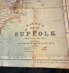 2 Vintage Bacon’s Motoring And Cycling Cloth Road Maps – Suffolk & Sussex
