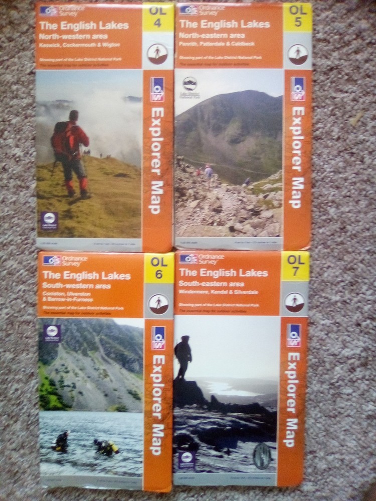 THE ENGLISH LAKES 4 5 6 7 DISTRICT SET OL EXPLORER ORDNANCE SURVEY MAPS OS LOT