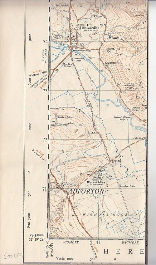 Ordnance Survey (OS) 1:25,000 First Series Map Sheet SO47 Bromfield Shropshire