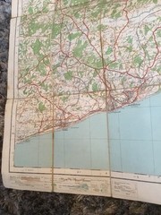 1921 Ordnance Survey One Inch Cloth Contoured Road Map 135 Hastings