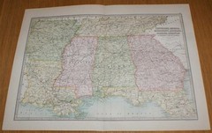 Map: 1890 USA: Tennessee, Georgia, Mississippi etc. from Library Reference Atlas