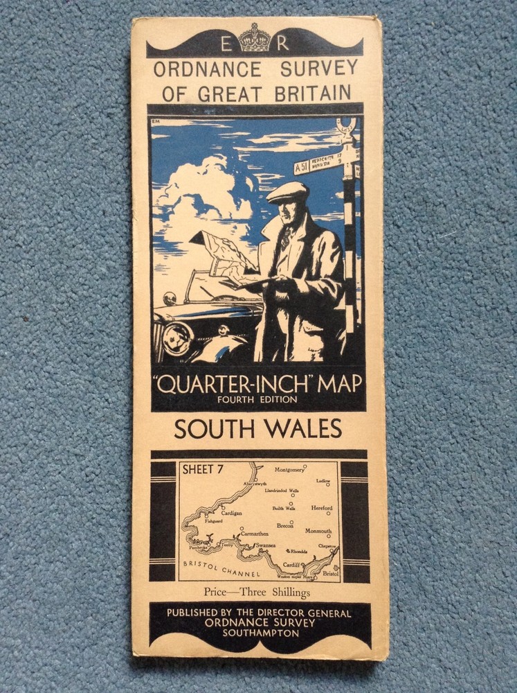 OS Quarter-Inch “Cloth” Map – SOUTH WALES Sheet 7 – Good condition & FREE POST