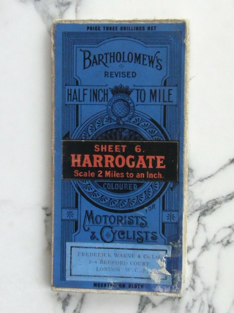 Vintage Batholomew’s Harrogate map c1920 Half Inch Sheet 4 Leeds York Bradford